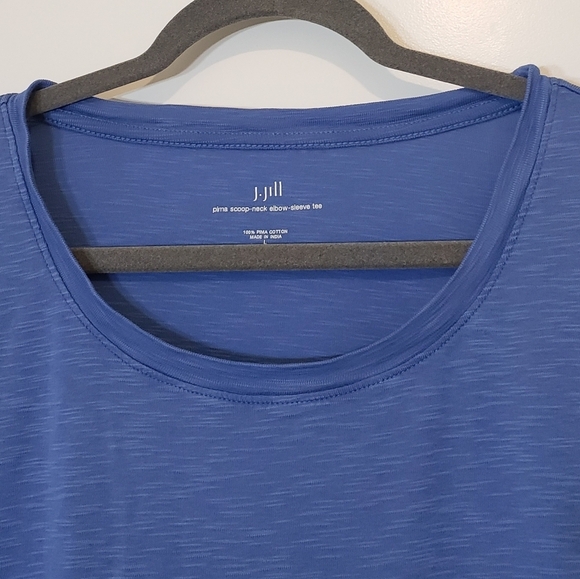 J.Jill Pima Scoop-Neck Elbow-Sleeve Tee Shirt Blue Size Large 100% Pima … - Picture 6 of 10